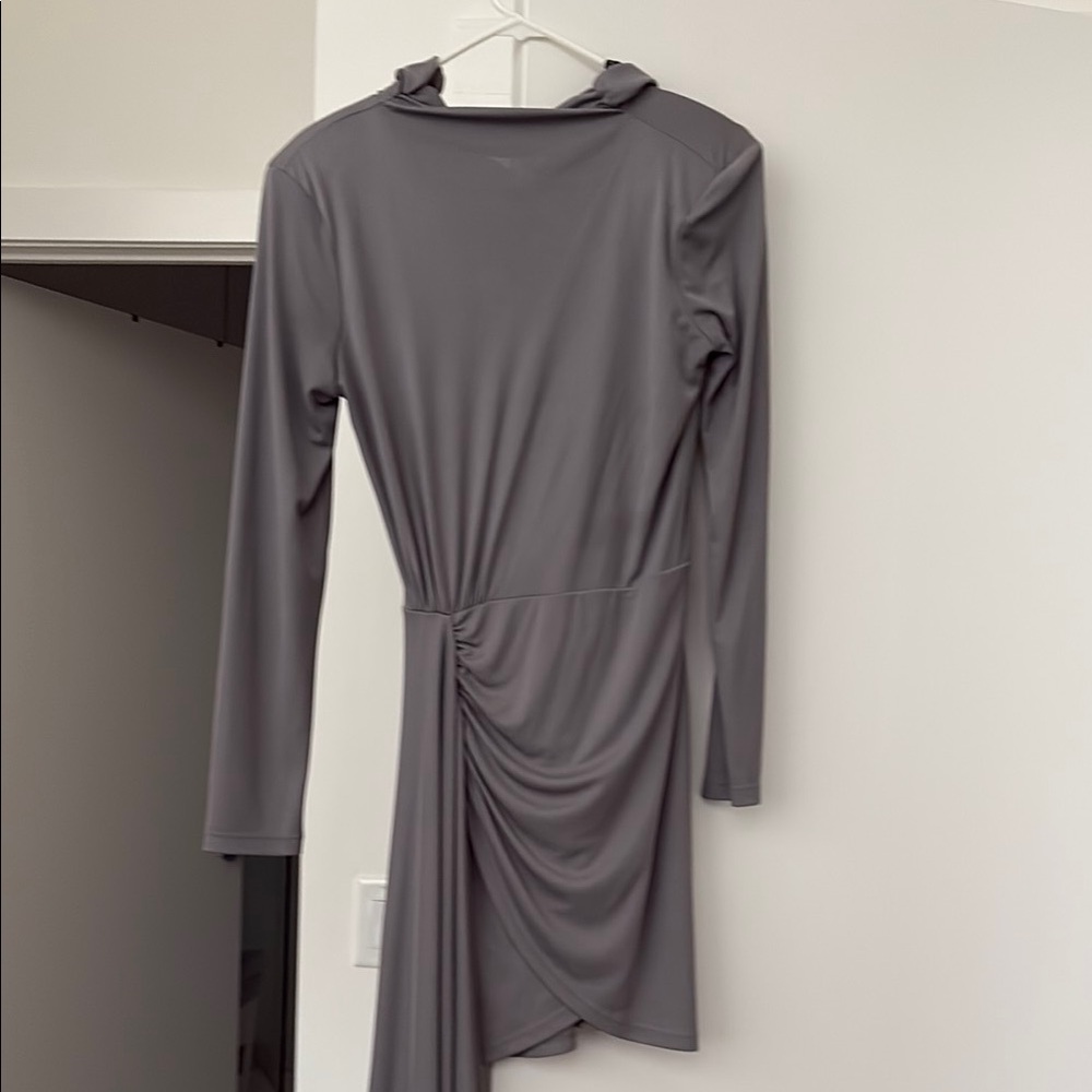 Zara Gray Asymmetrical Ruched Bodycon Dress